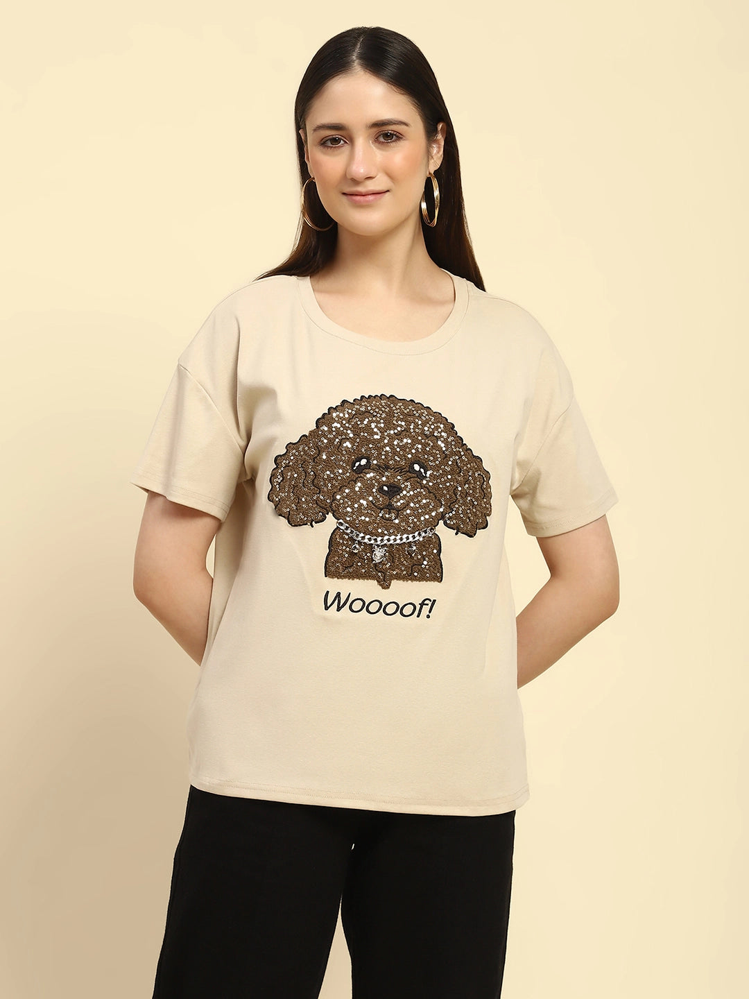 Beige Embroidered Cotton Loose Fit Top - Global Republic