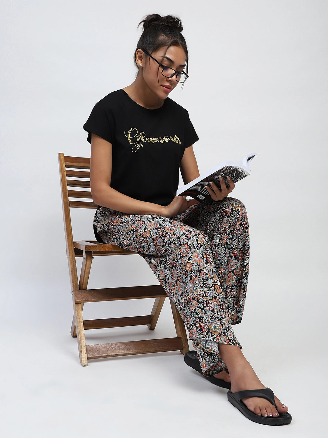 Black Floral Rayon Loungewear - Global Republic