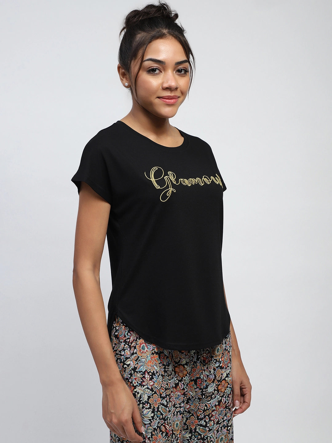 Black Floral Rayon Loungewear - Global Republic