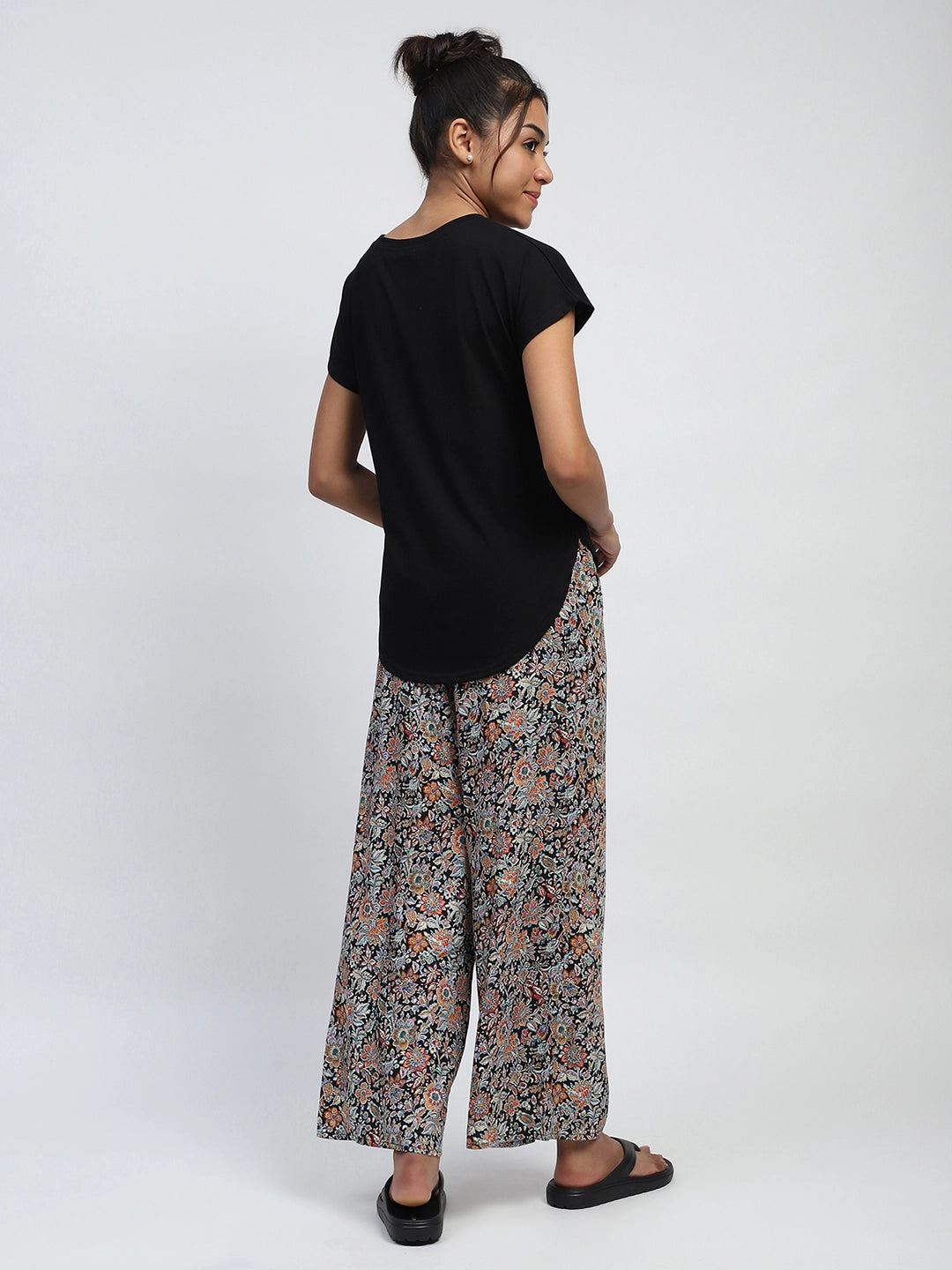 Black Floral Rayon Loungewear - Global Republic
