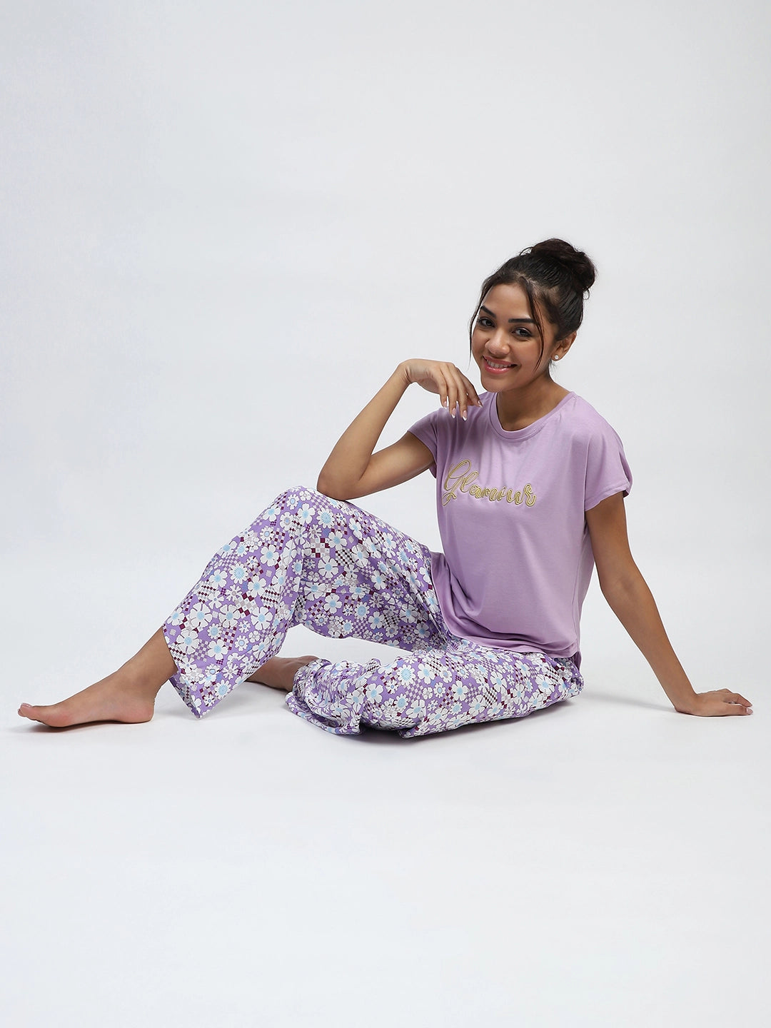Lilac Printed Rayon Loungewear - Global Republic