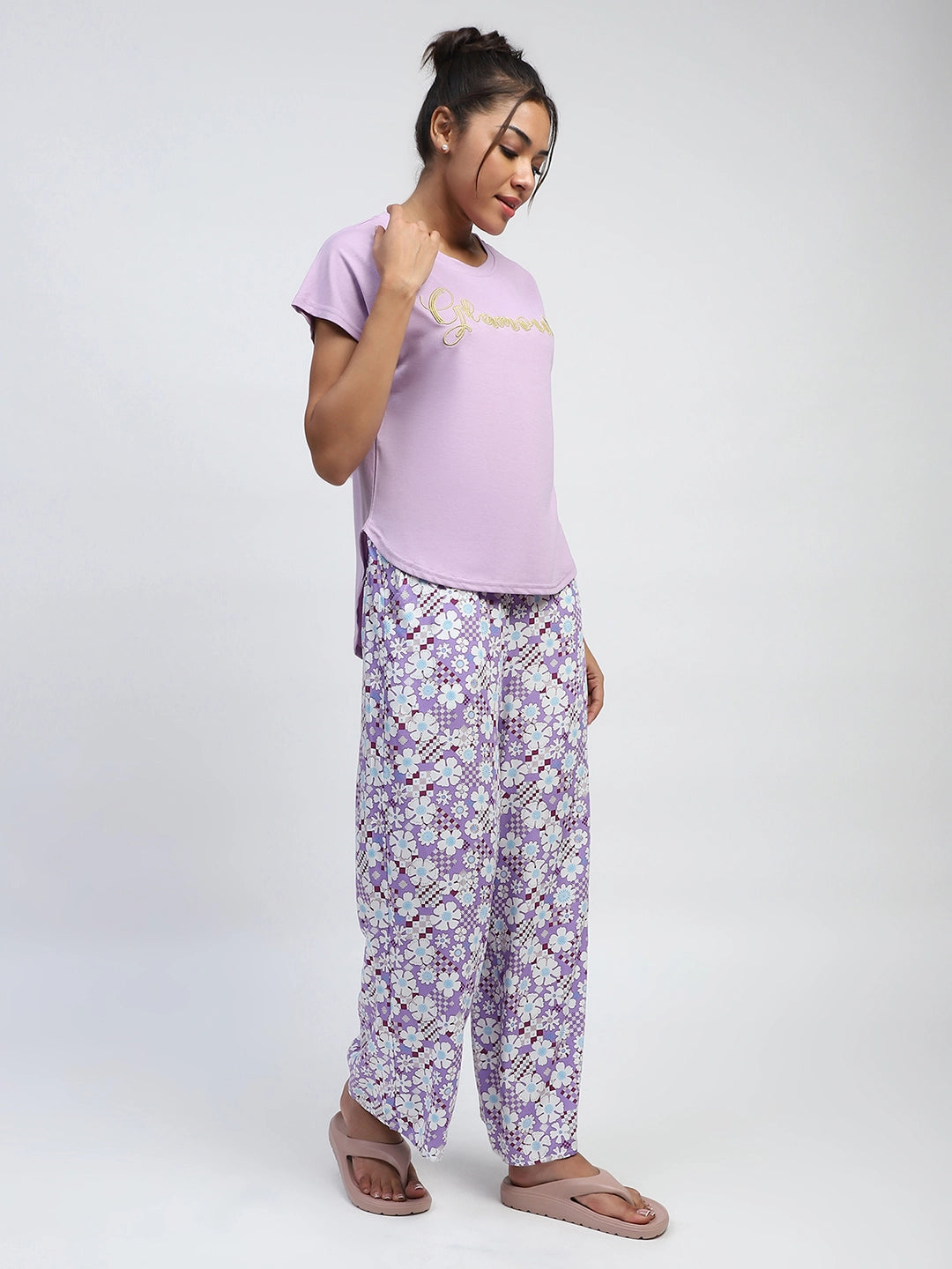 Lilac Printed Rayon Loungewear - Global Republic