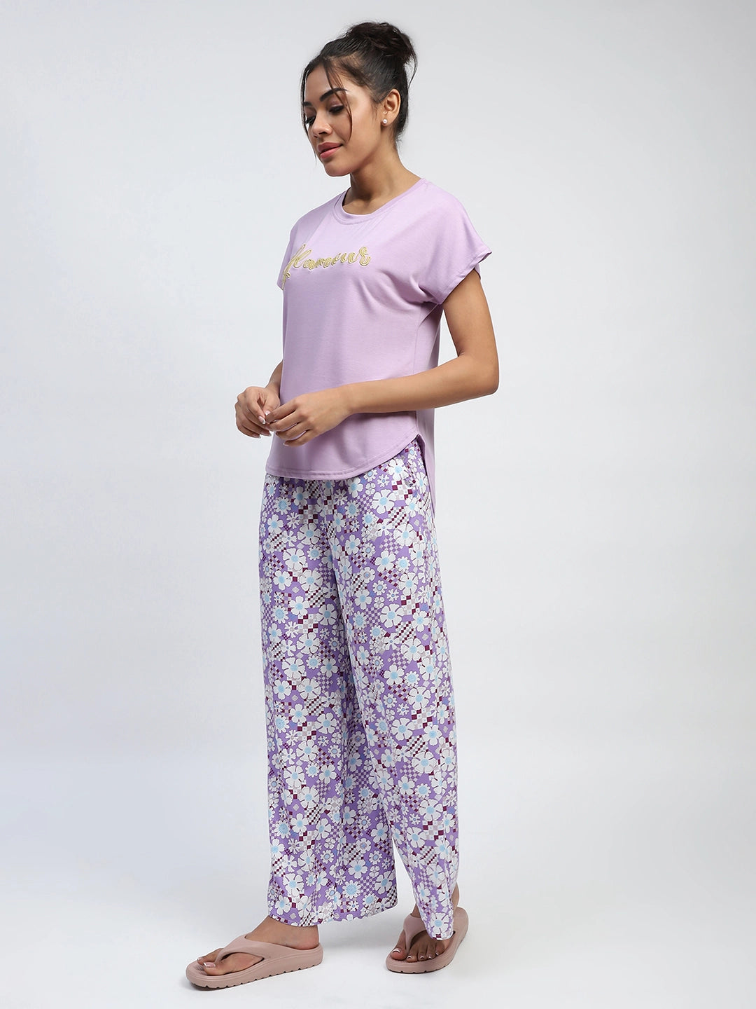 Lilac Printed Rayon Loungewear - Global Republic