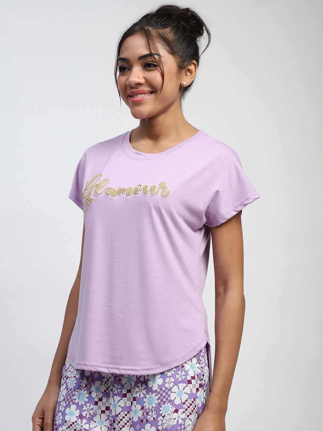 Lilac Printed Rayon Loungewear - Global Republic