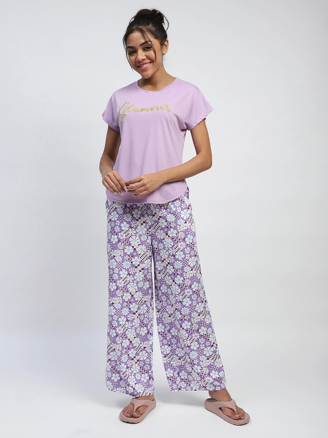 Lilac Printed Rayon Loungewear - Global Republic