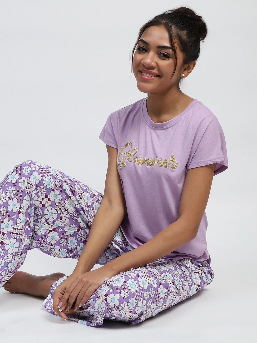 Lilac Printed Rayon Loungewear - Global Republic
