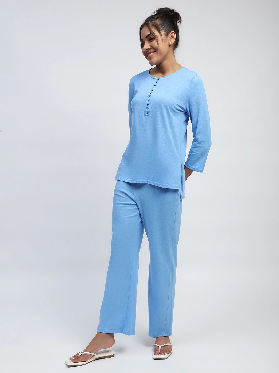 Blue Solid cotton Lounge Wear - Global Republic