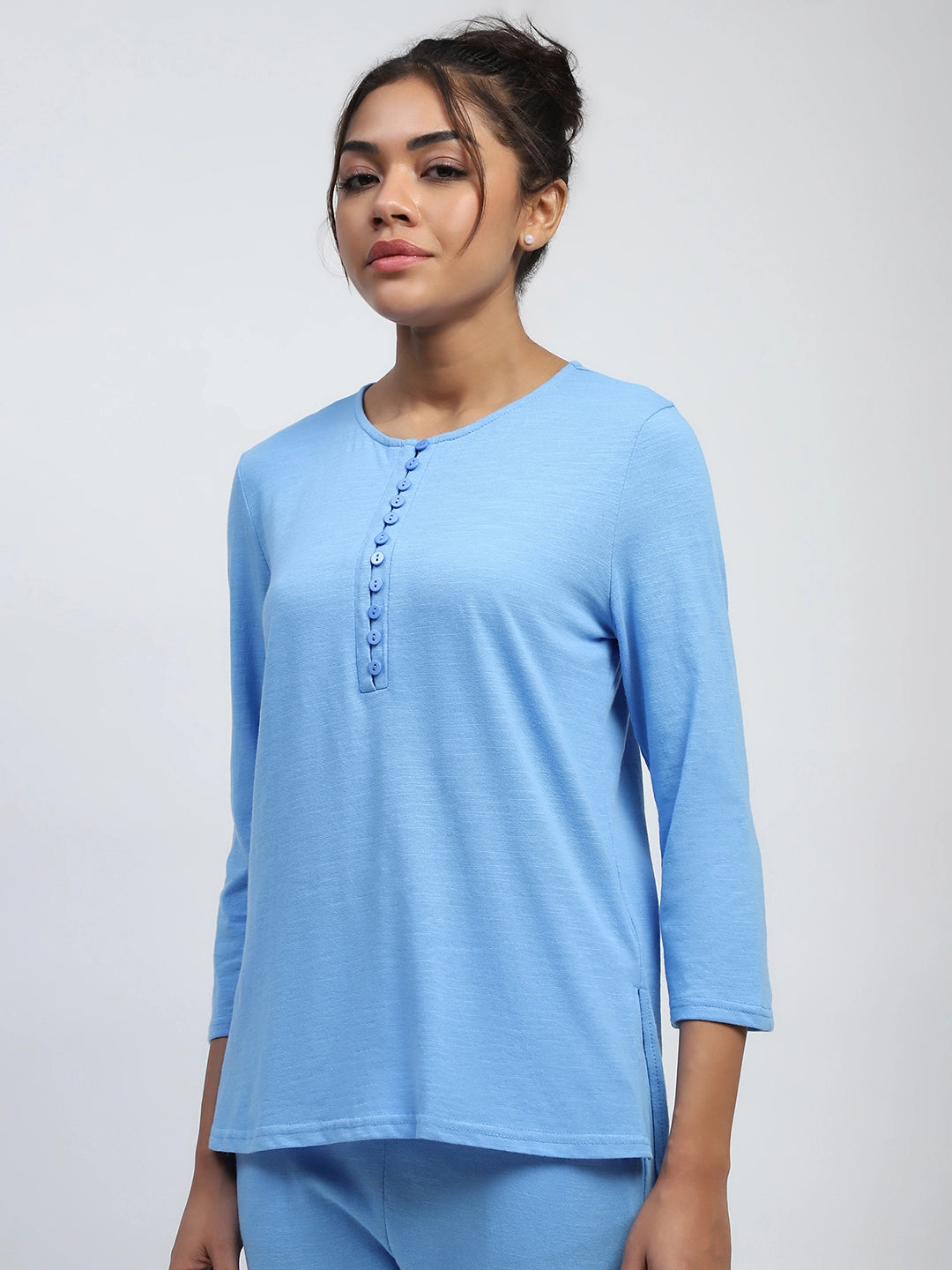 Blue Solid cotton Lounge Wear - Global Republic