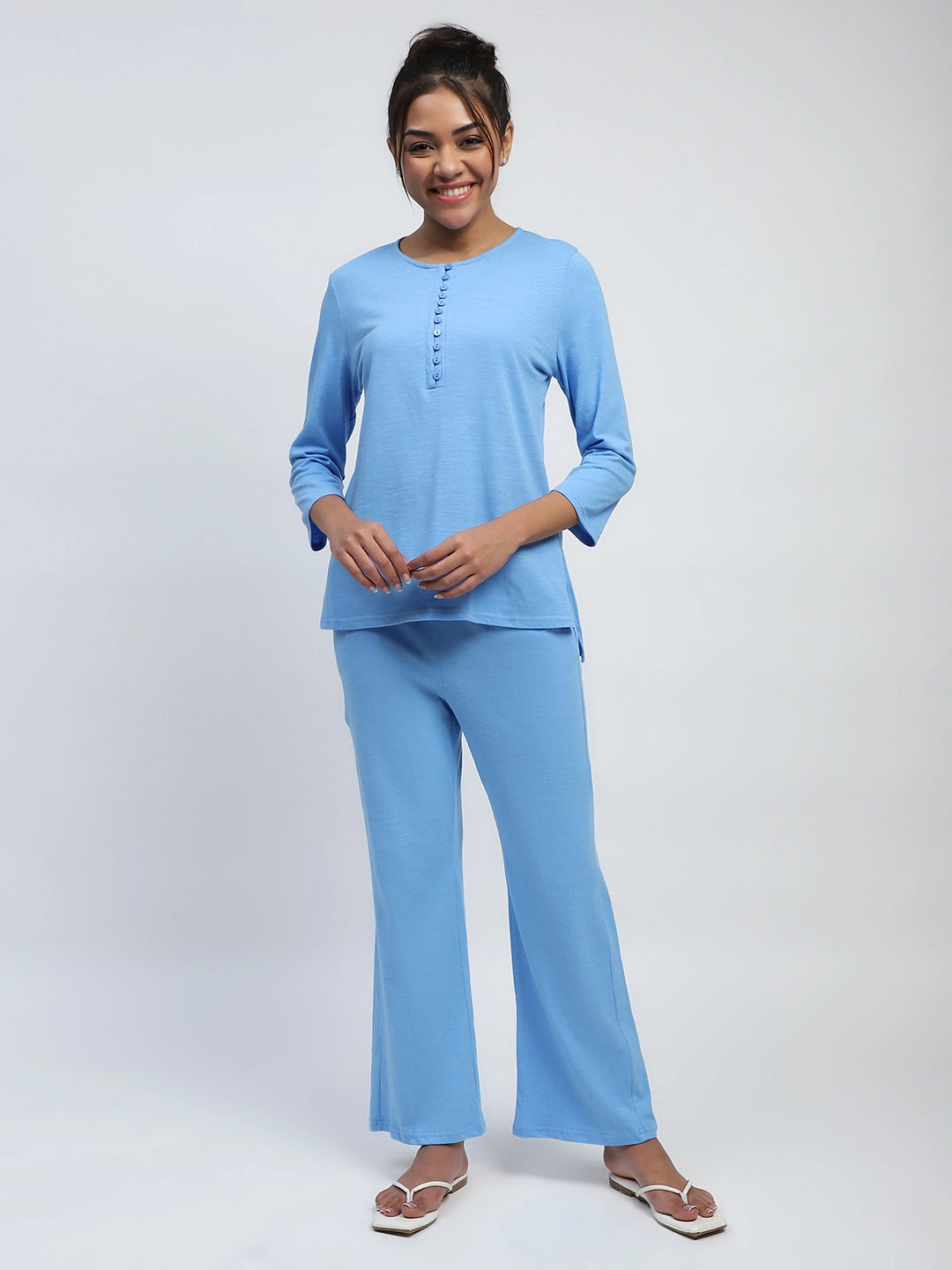 Blue Solid cotton Lounge Wear - Global Republic