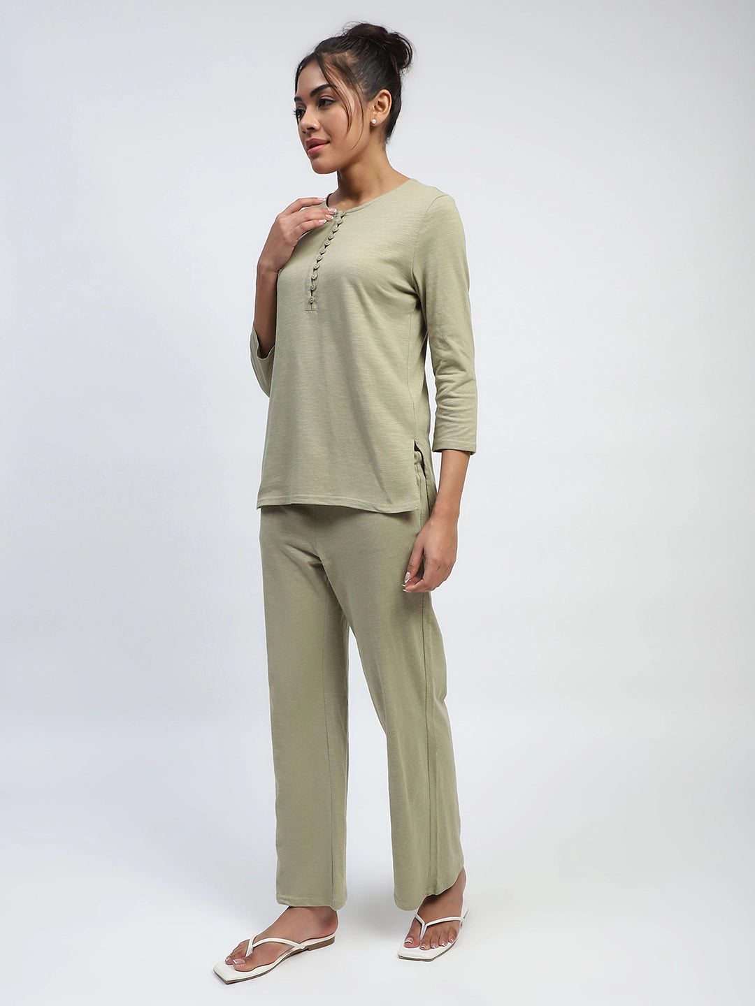 Green Solid cotton Lounge Wear - Global Republic