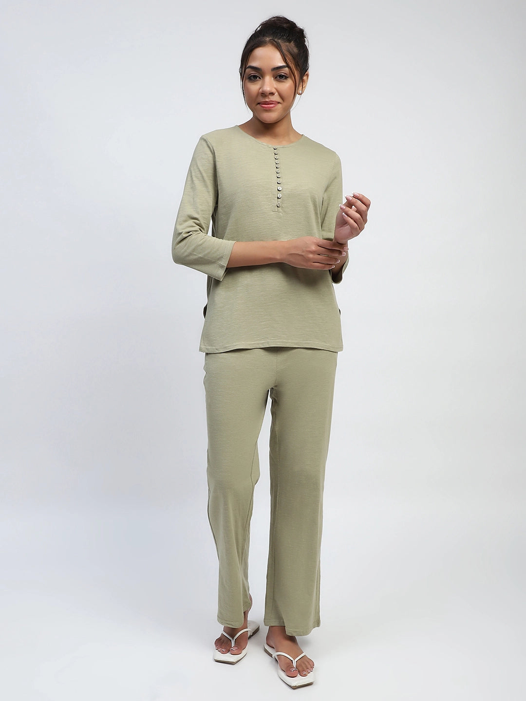Green Solid cotton Lounge Wear - Global Republic