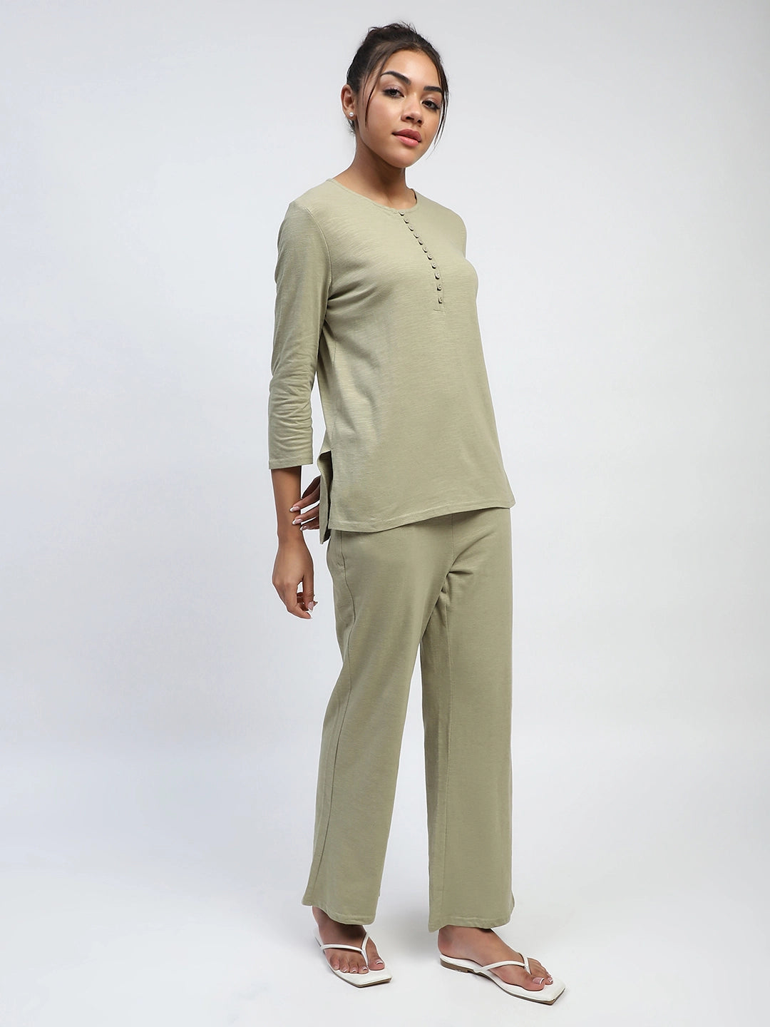 Green Solid cotton Lounge Wear - Global Republic