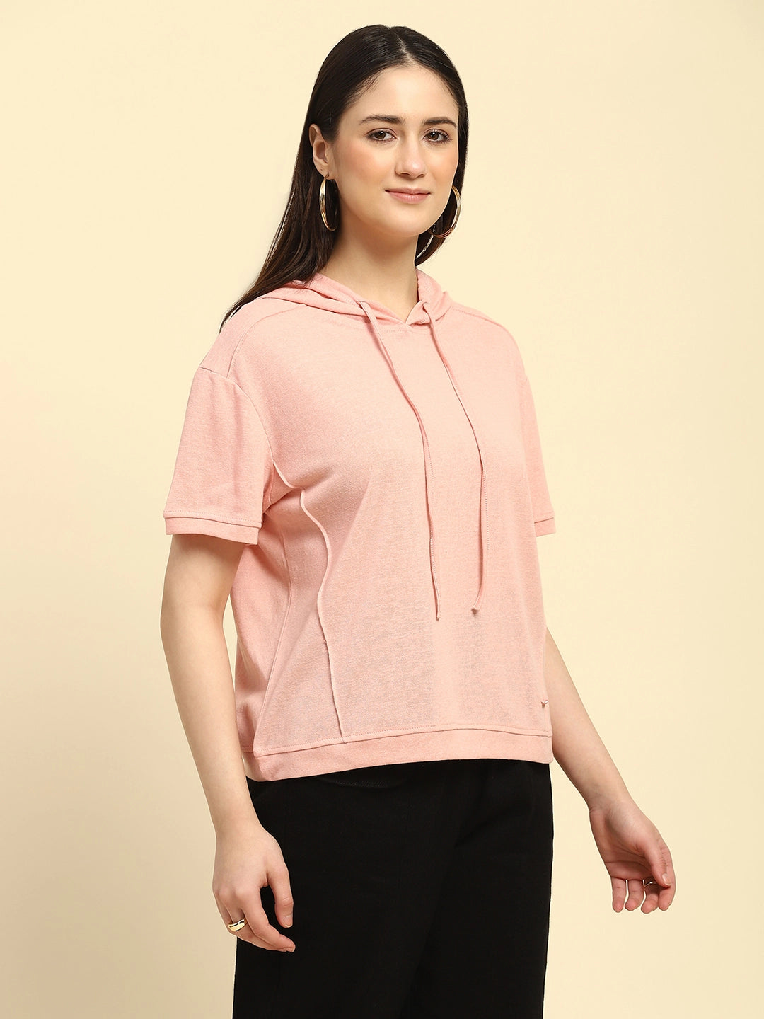 Pink Solid Cotton Blend Relaxed Fit Top - Global Republic