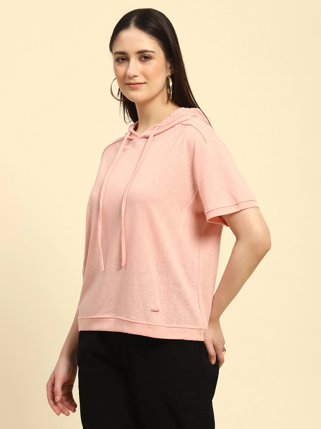 Pink Solid Cotton Blend Relaxed Fit Top - Global Republic