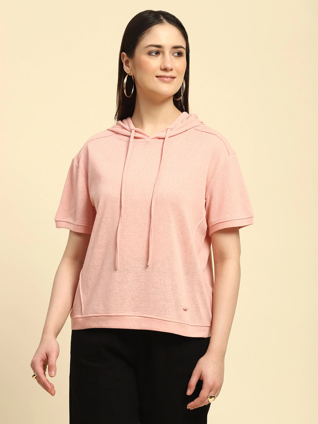 Pink Solid Cotton Blend Relaxed Fit Top - Global Republic