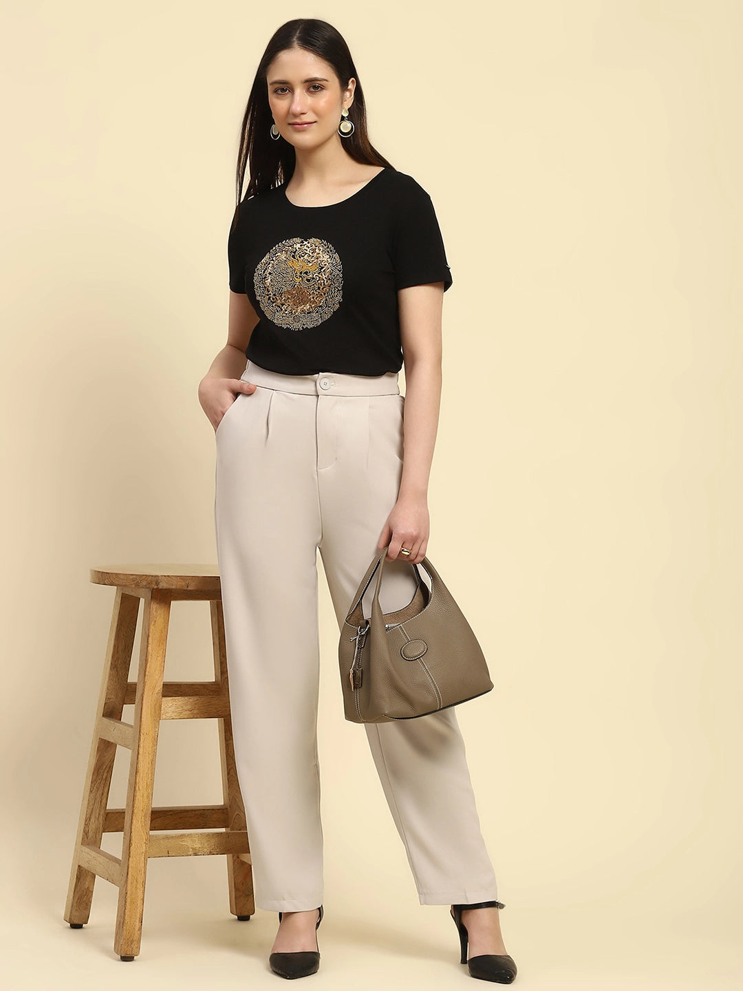 Black Embellished Cotton Top - Global Republic