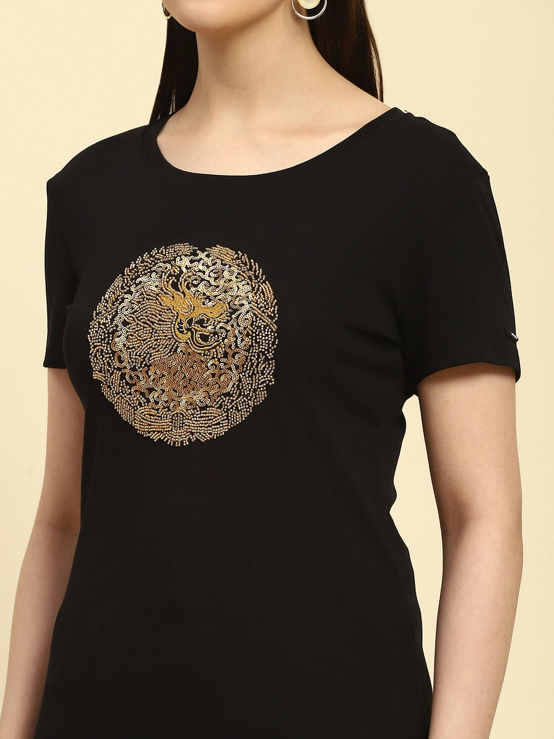 Black Embellished Cotton Top - Global Republic