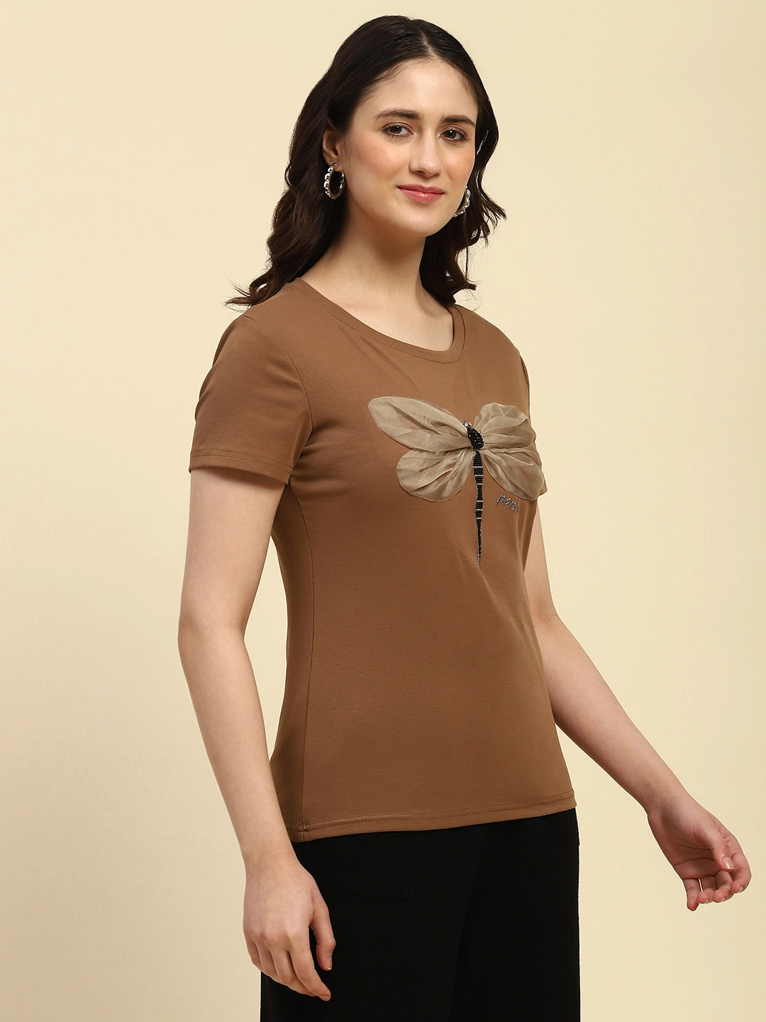 Brown Embroidered Cotton Top - Global Republic