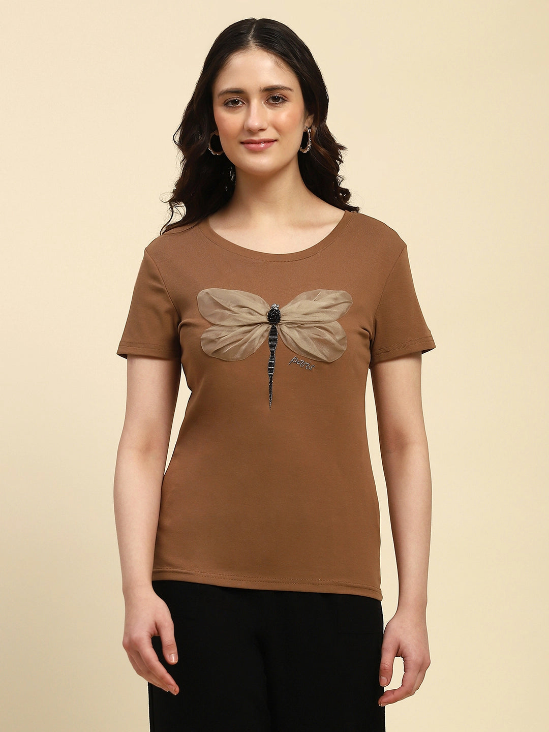 Brown Embroidered Cotton Top - Global Republic