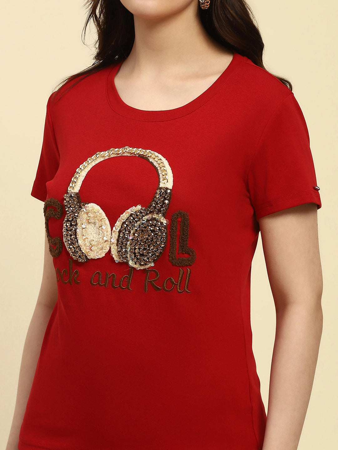Red Quirky Embellished Cotton Top - Global Republic