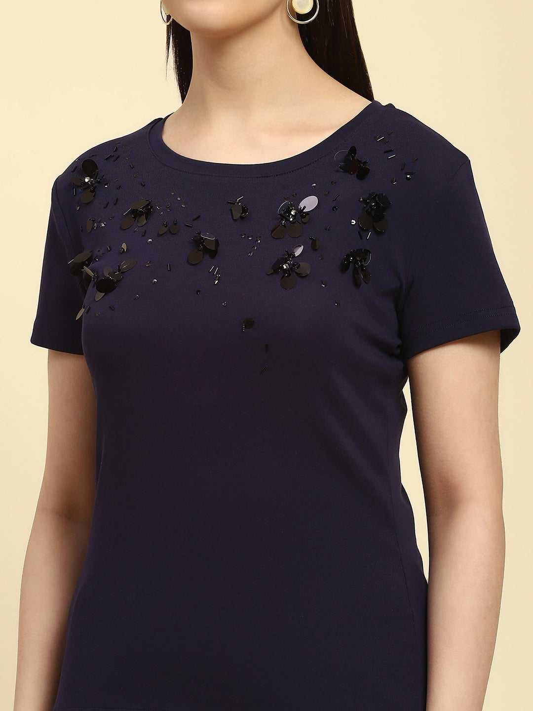 Navy Cotton Embroidered Top - Global Republic