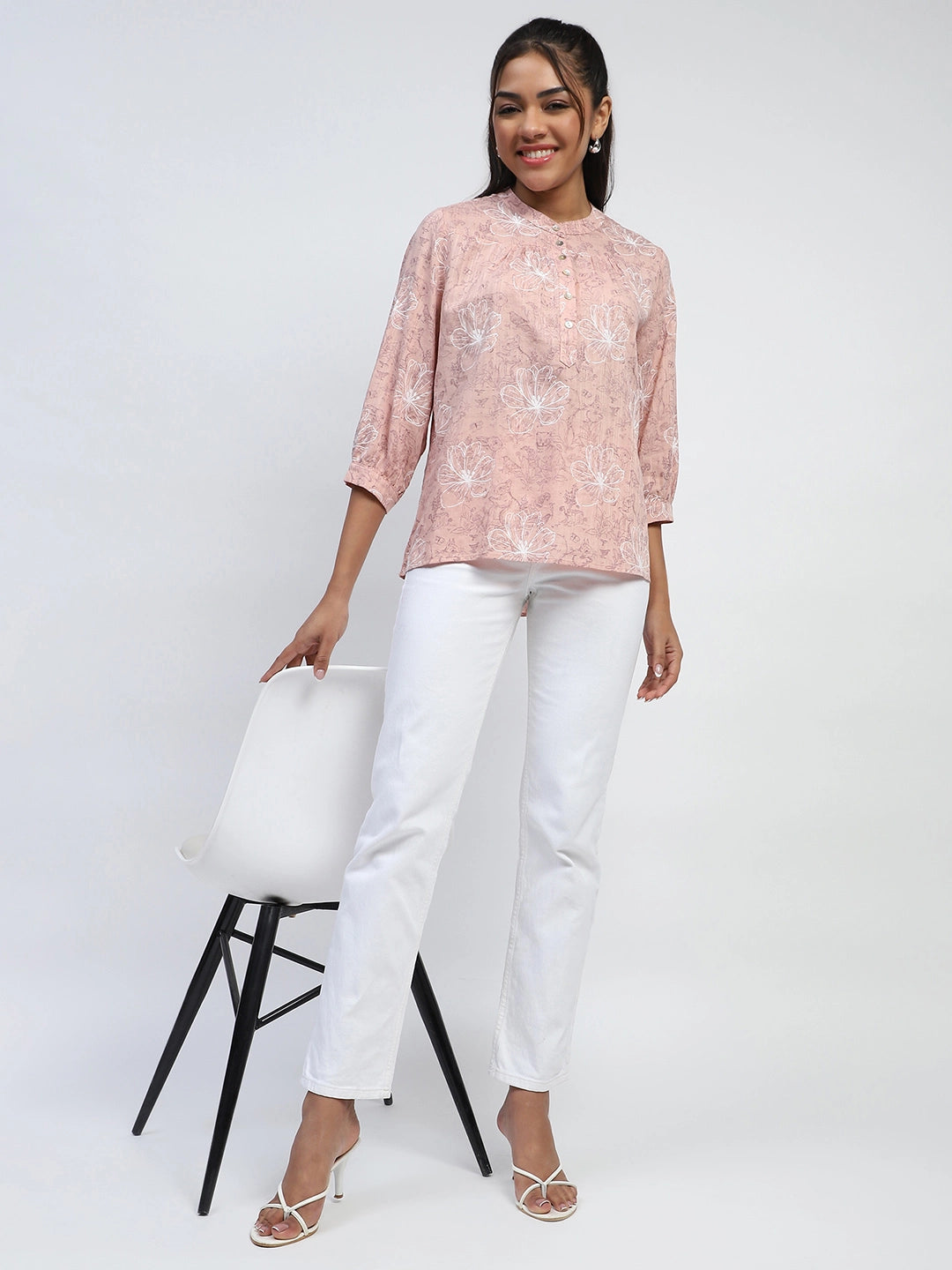 Pink Printed Cotton Blend Top - Global Republic