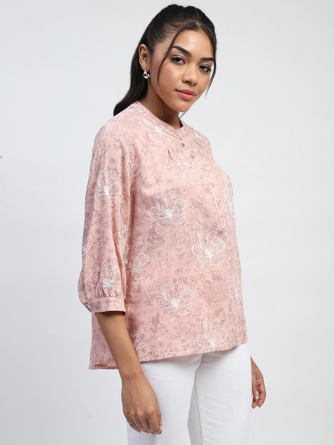 Pink Printed Cotton Blend Top - Global Republic