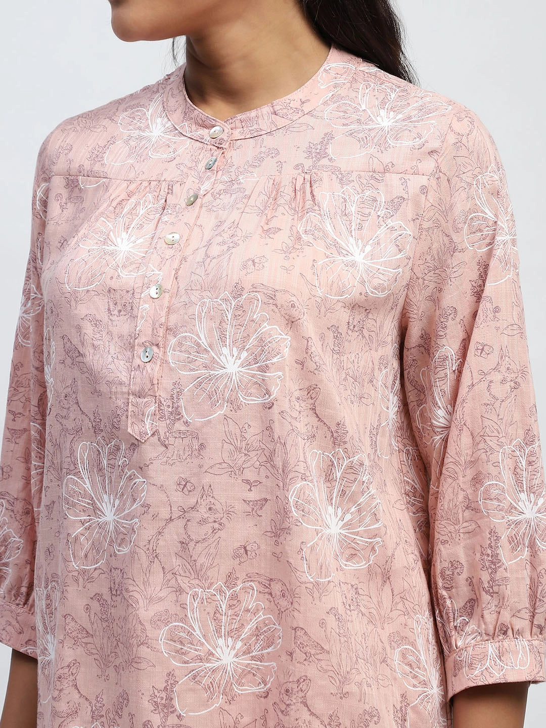 Pink Printed Cotton Blend Top - Global Republic