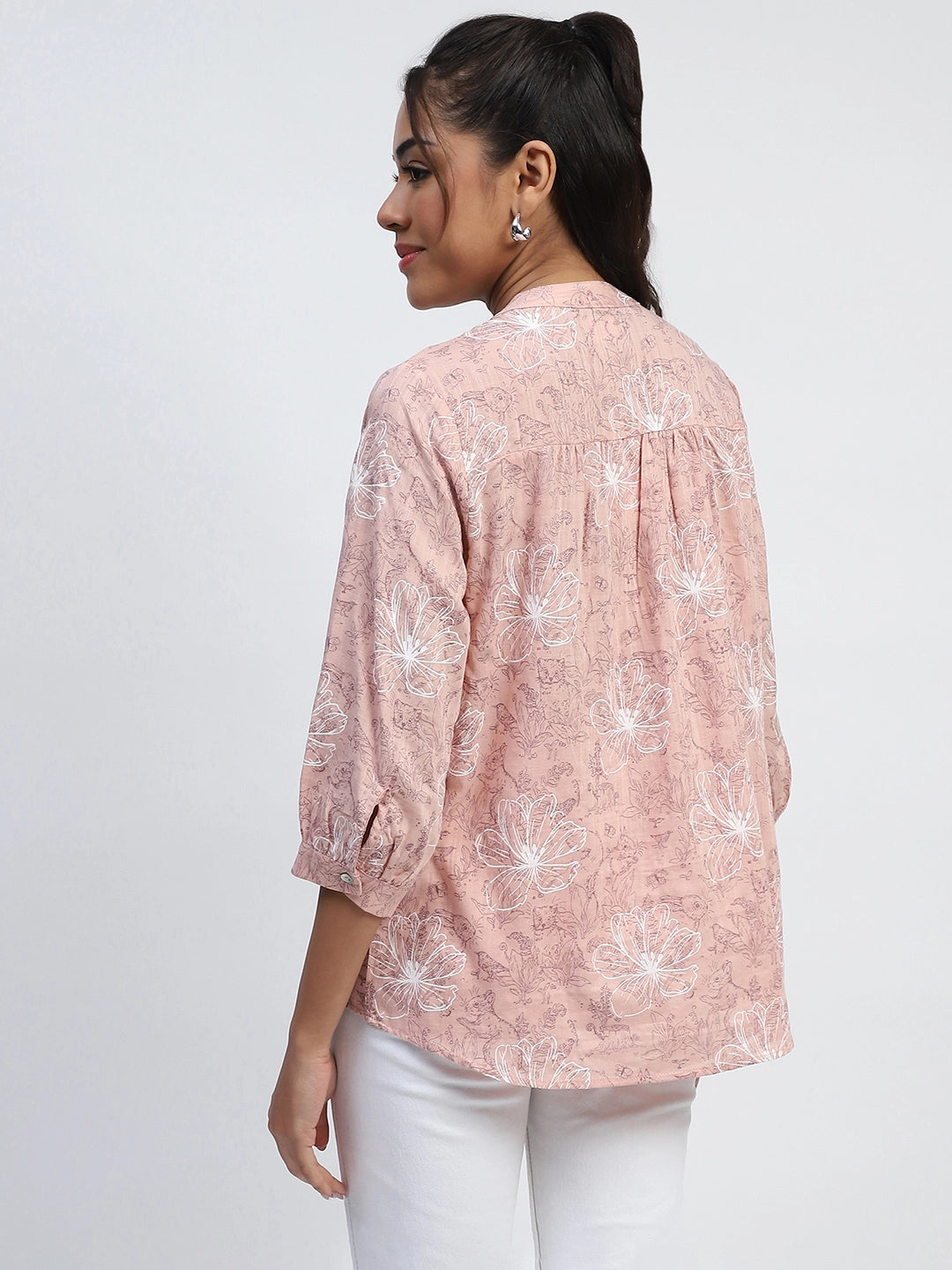 Pink Printed Cotton Blend Top - Global Republic