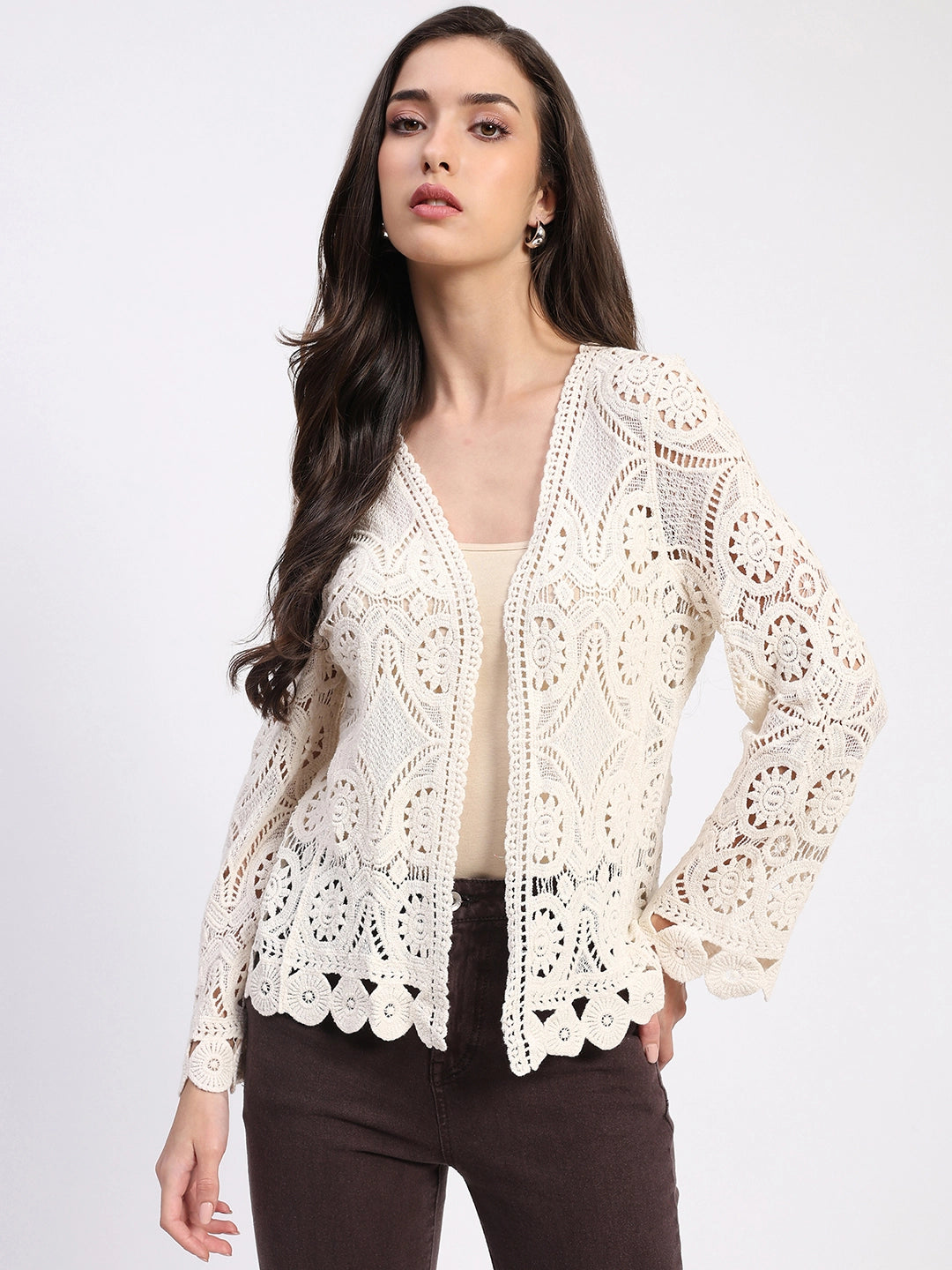 Beige Cotton Crochet Shrug - Global Republic