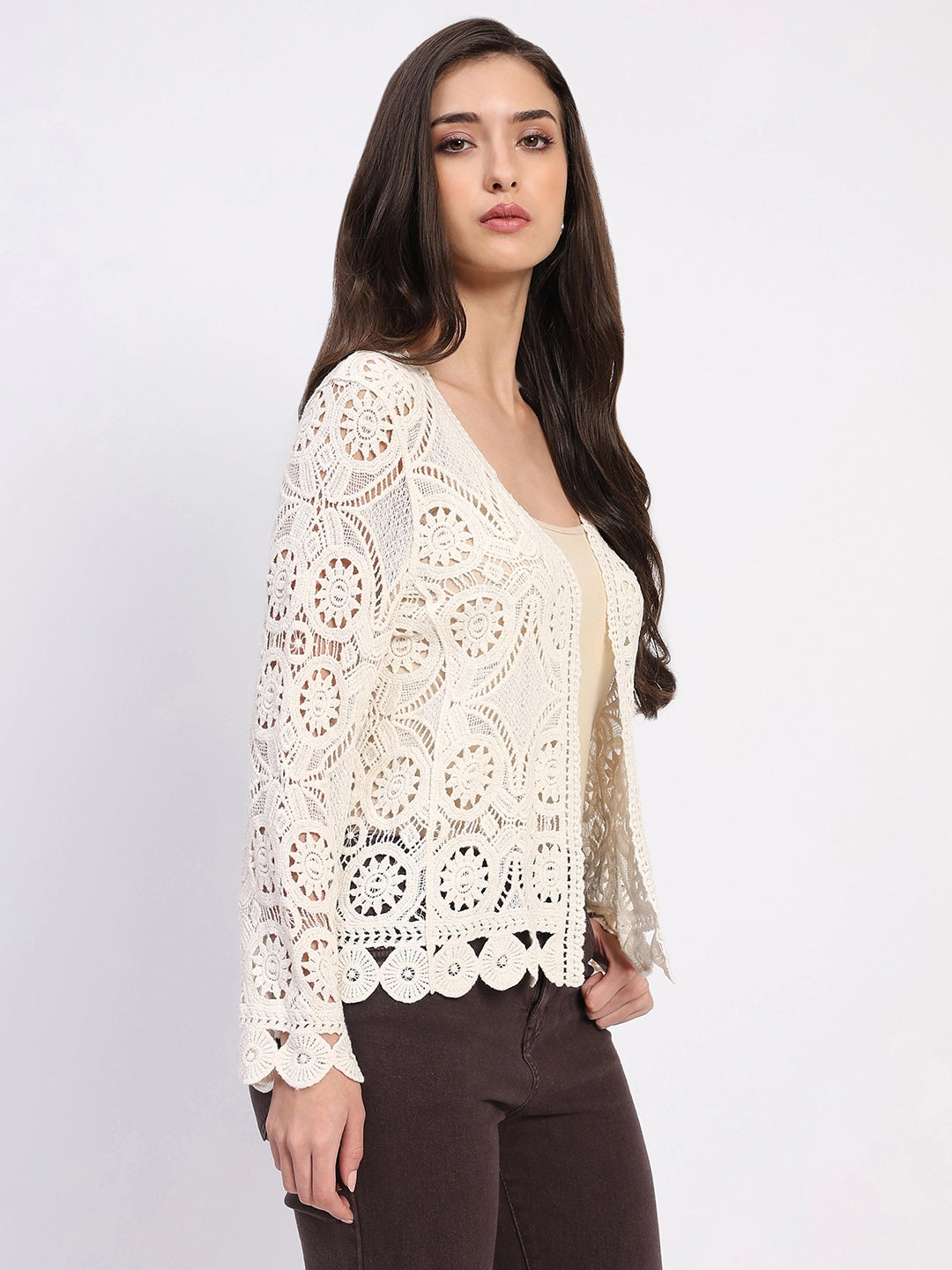 Beige Cotton Crochet Shrug - Global Republic