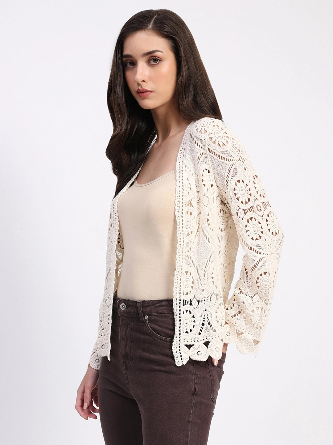 Beige Cotton Crochet Shrug - Global Republic