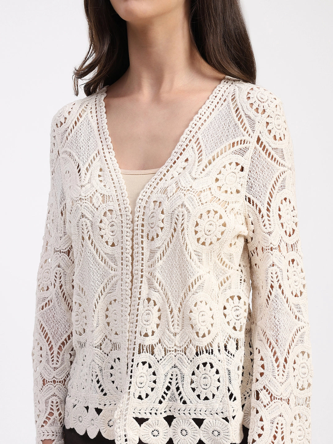 Beige Cotton Crochet Shrug - Global Republic