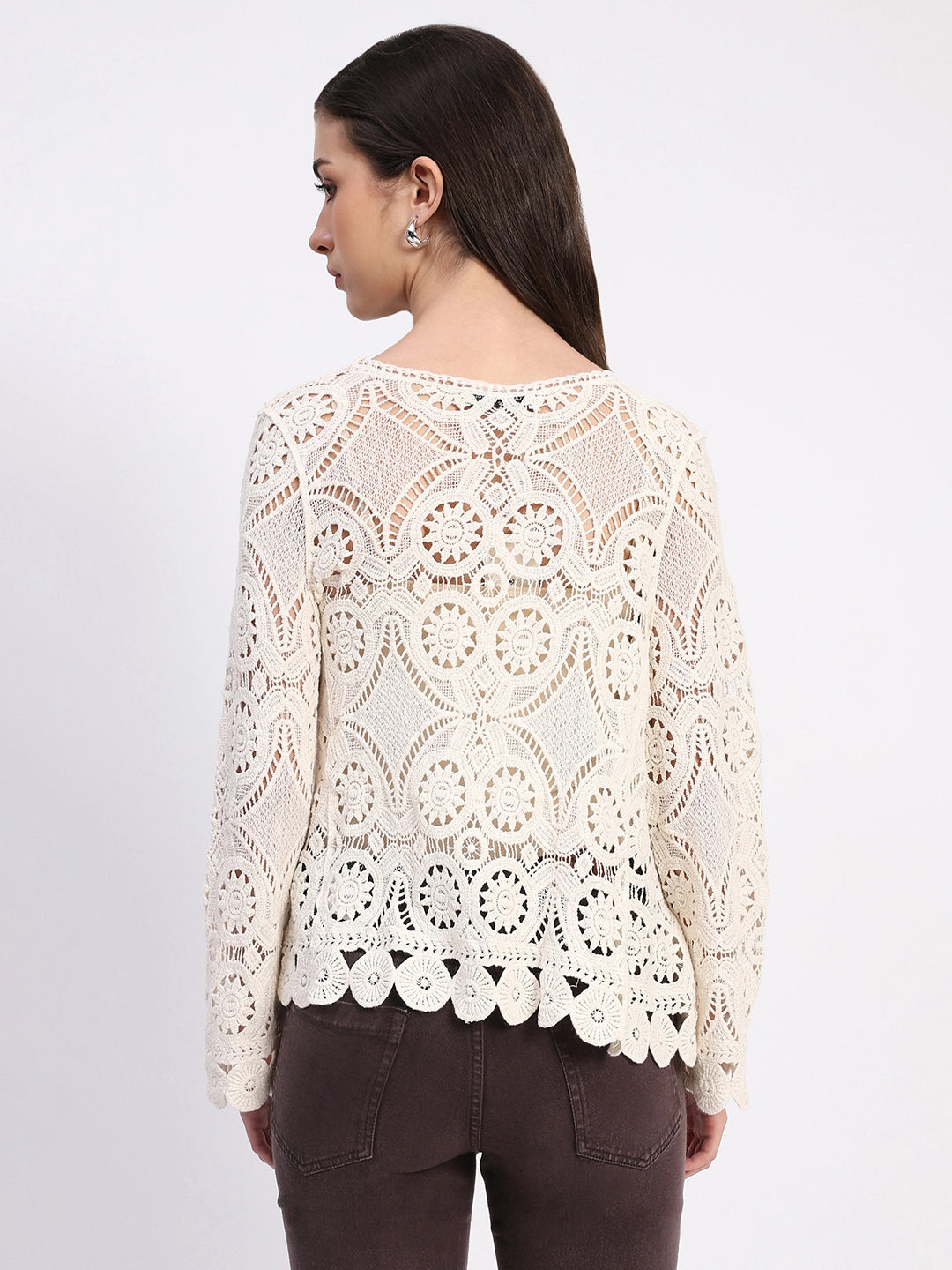Beige Cotton Crochet Shrug - Global Republic