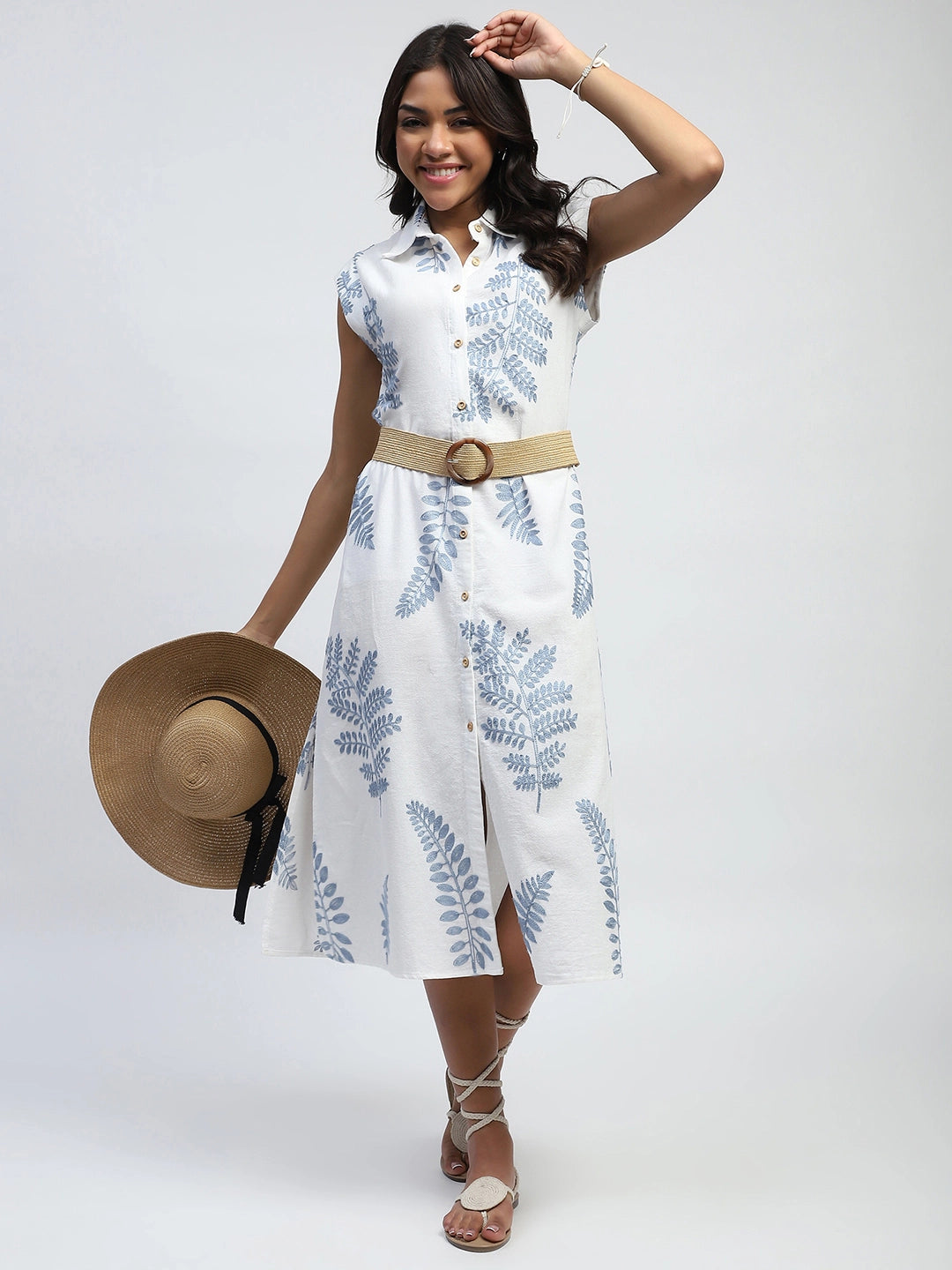 White Embroidered Cotton Midi Dress - Global Republic