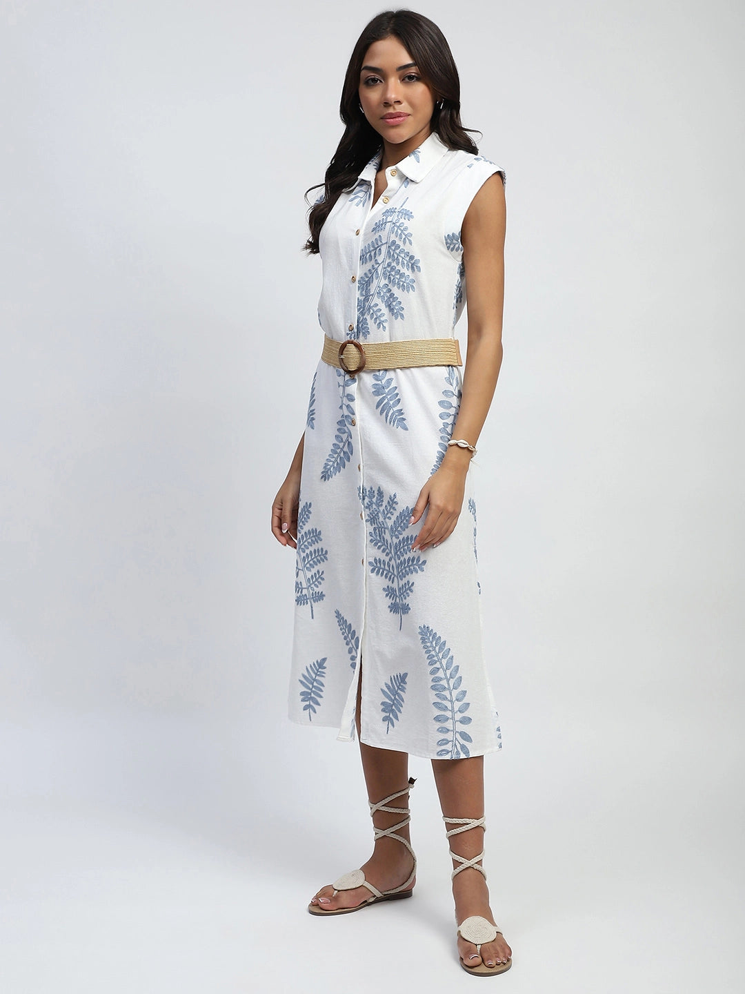 White Embroidered Cotton Midi Dress - Global Republic