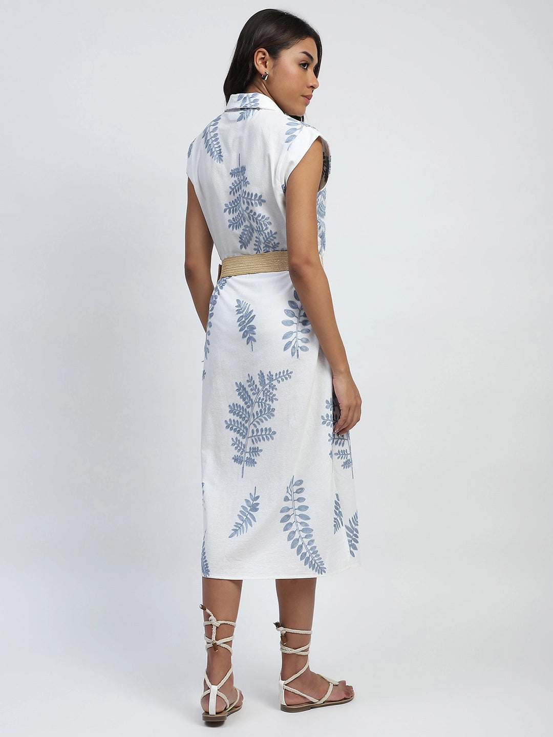 White Embroidered Cotton Midi Dress - Global Republic