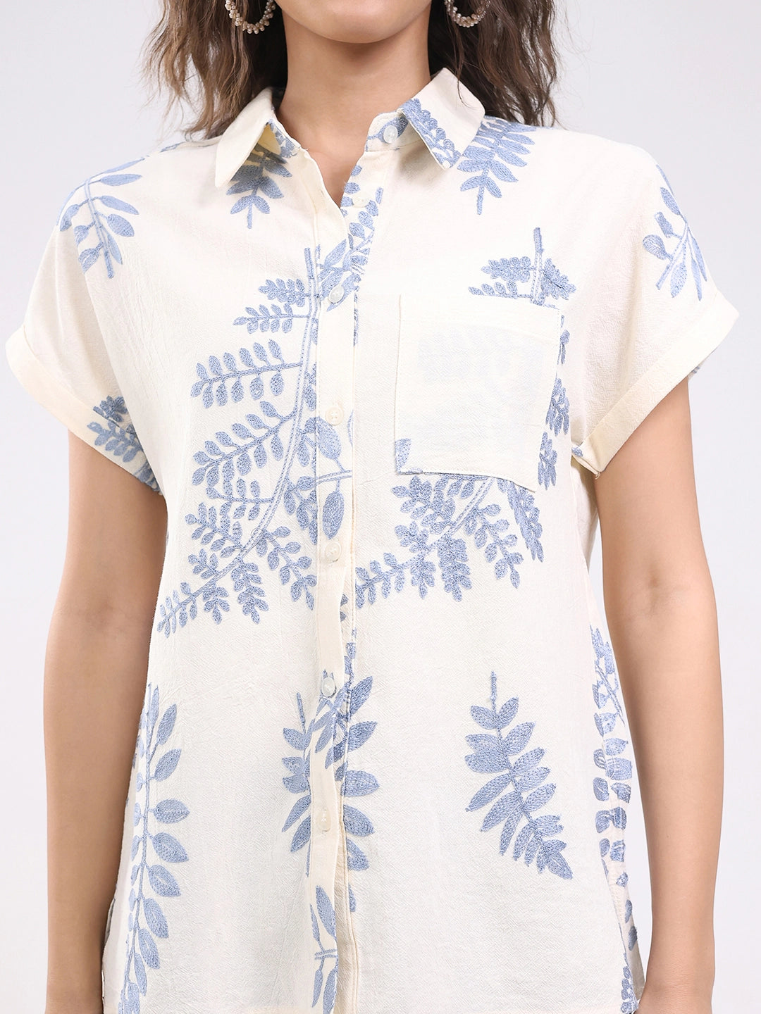 Beige Embroidered Boxy Shirt - Global Republic