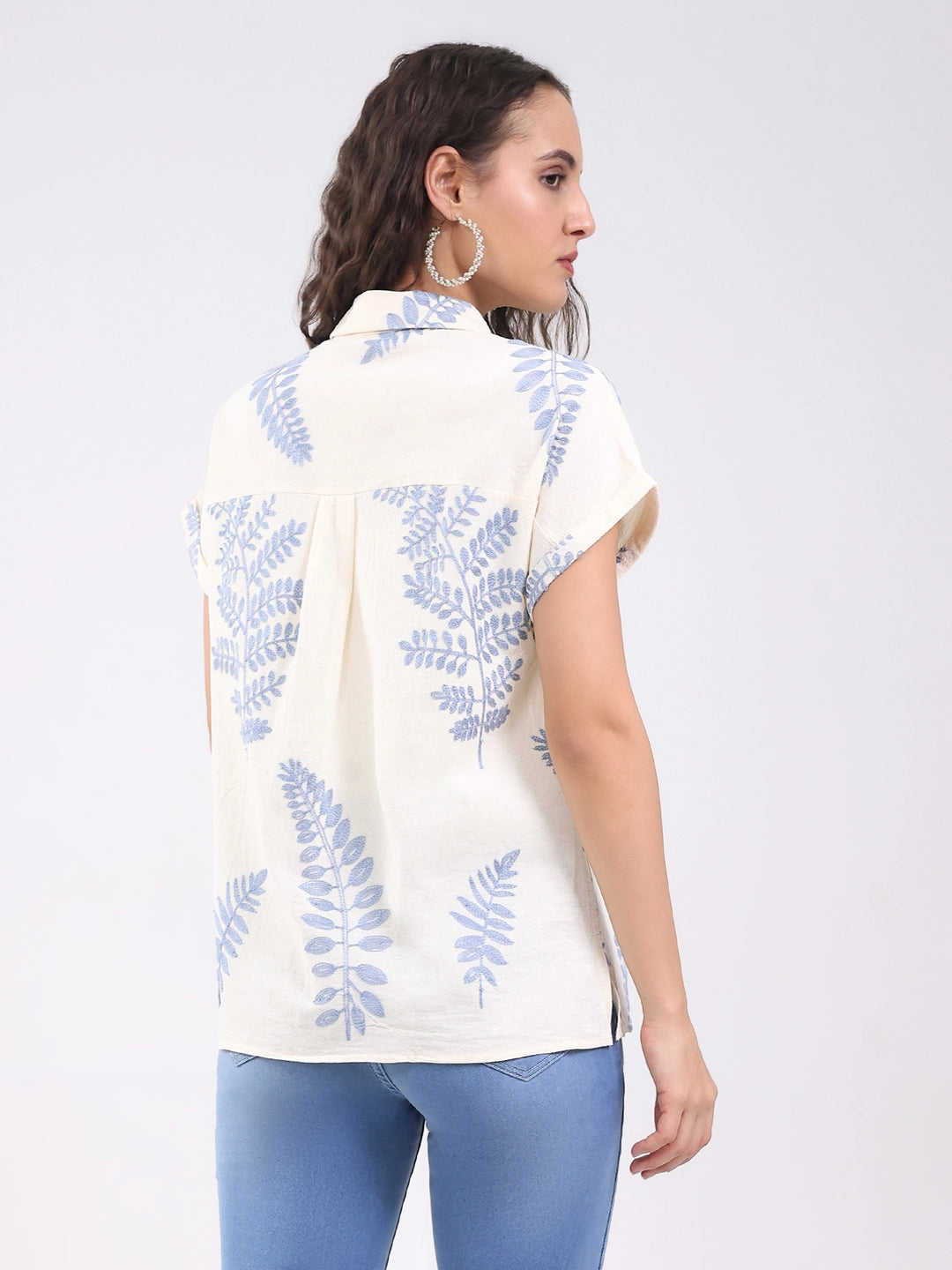 Beige Embroidered Boxy Shirt - Global Republic