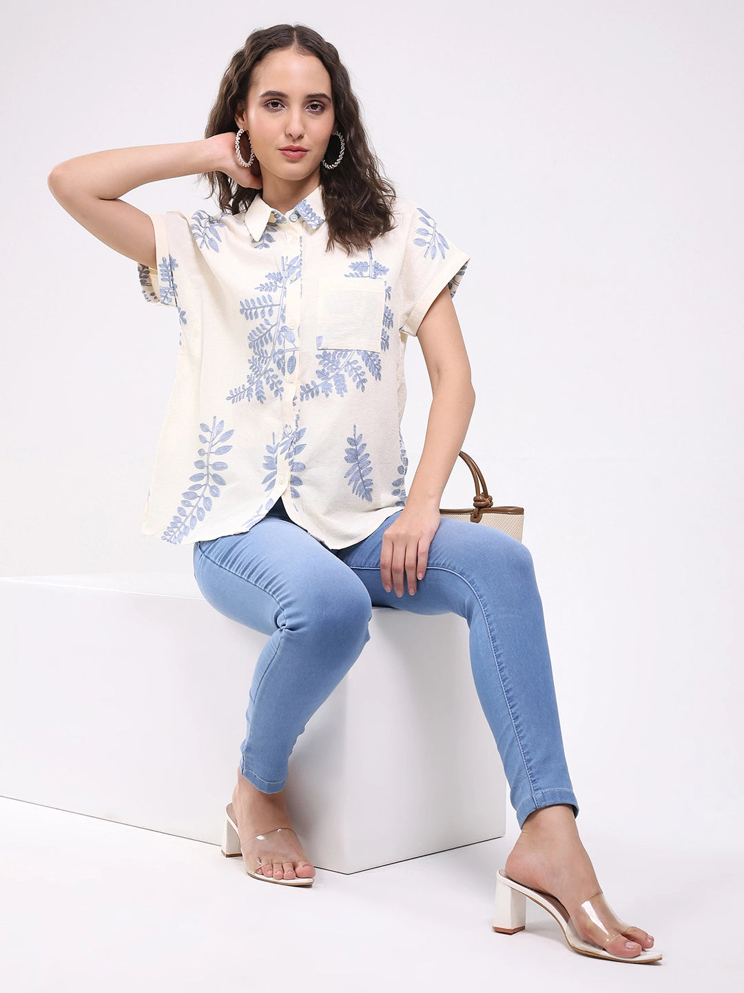 Beige Embroidered Boxy Shirt - Global Republic