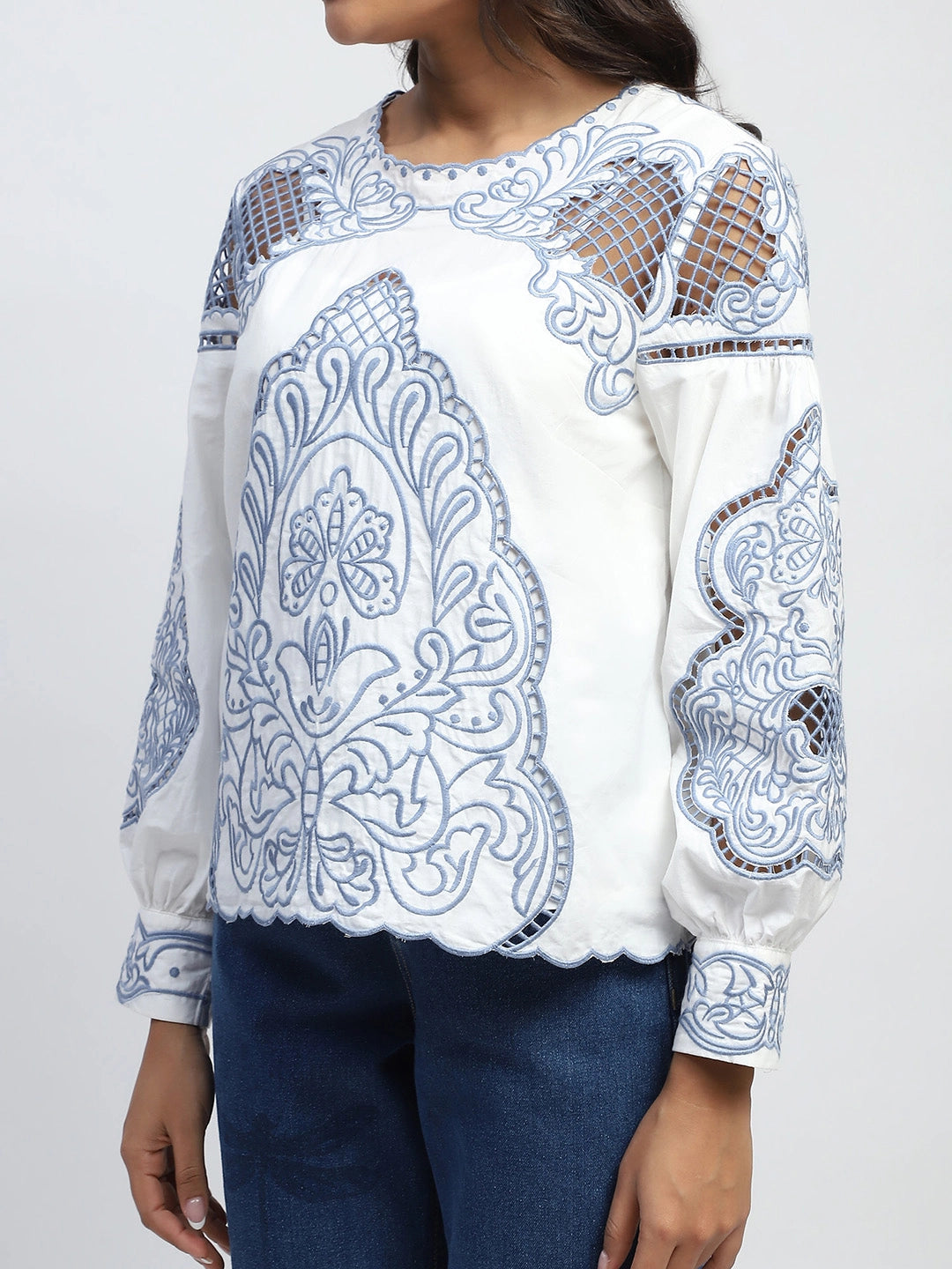 White Cut Work Embroidered Top - Global Republic