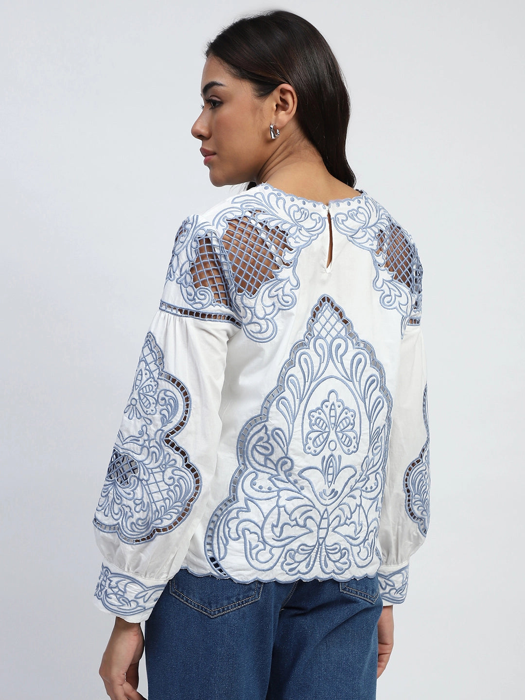 White Cut Work Embroidered Top - Global Republic