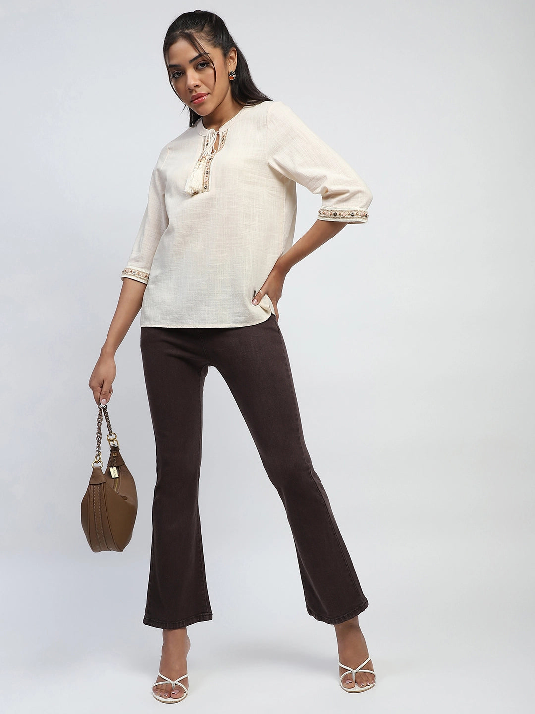 Cream Cotton Embroidered Top - Global Republic