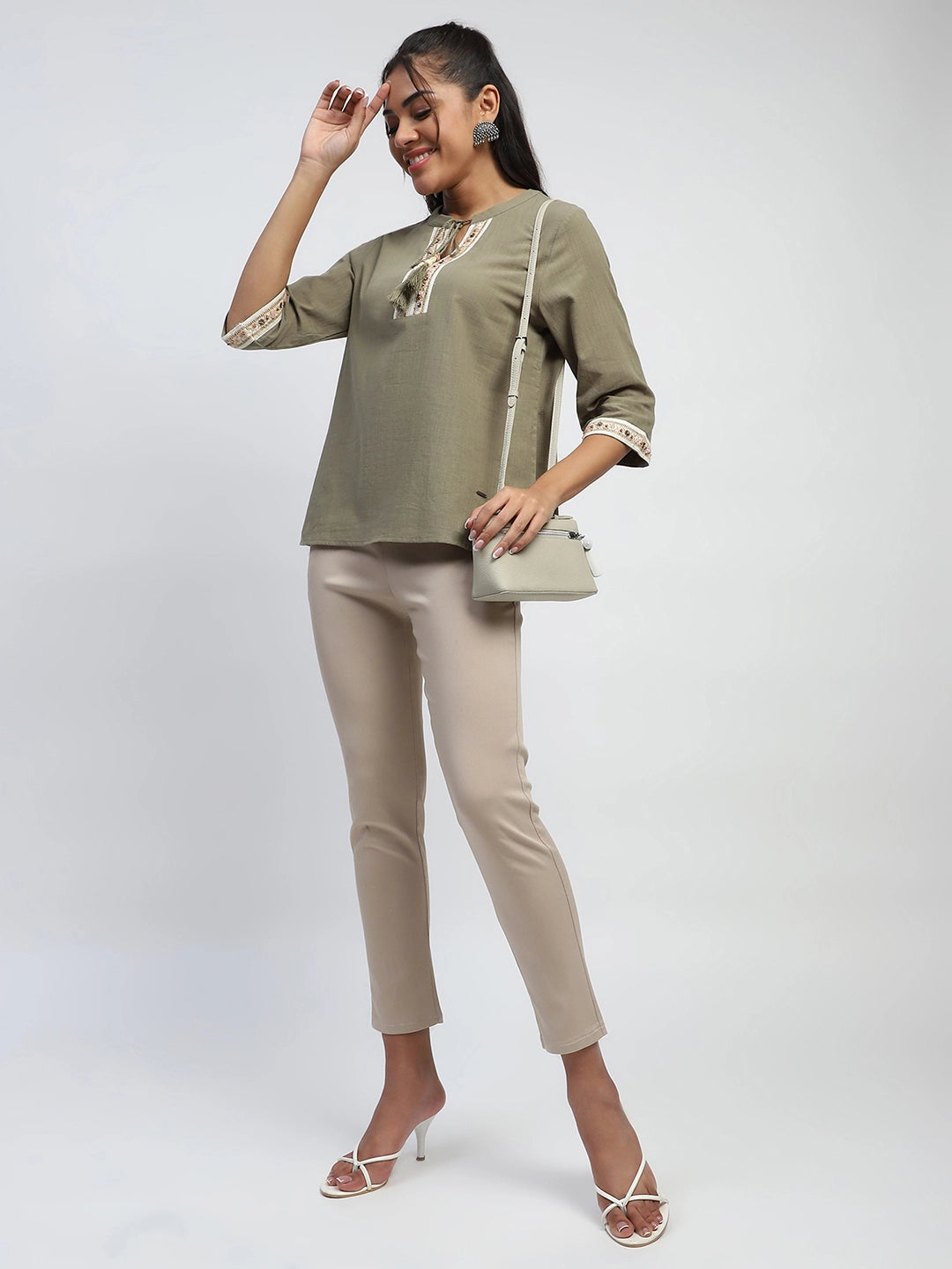 Olive Embroidered Cotton Top - Global Republic