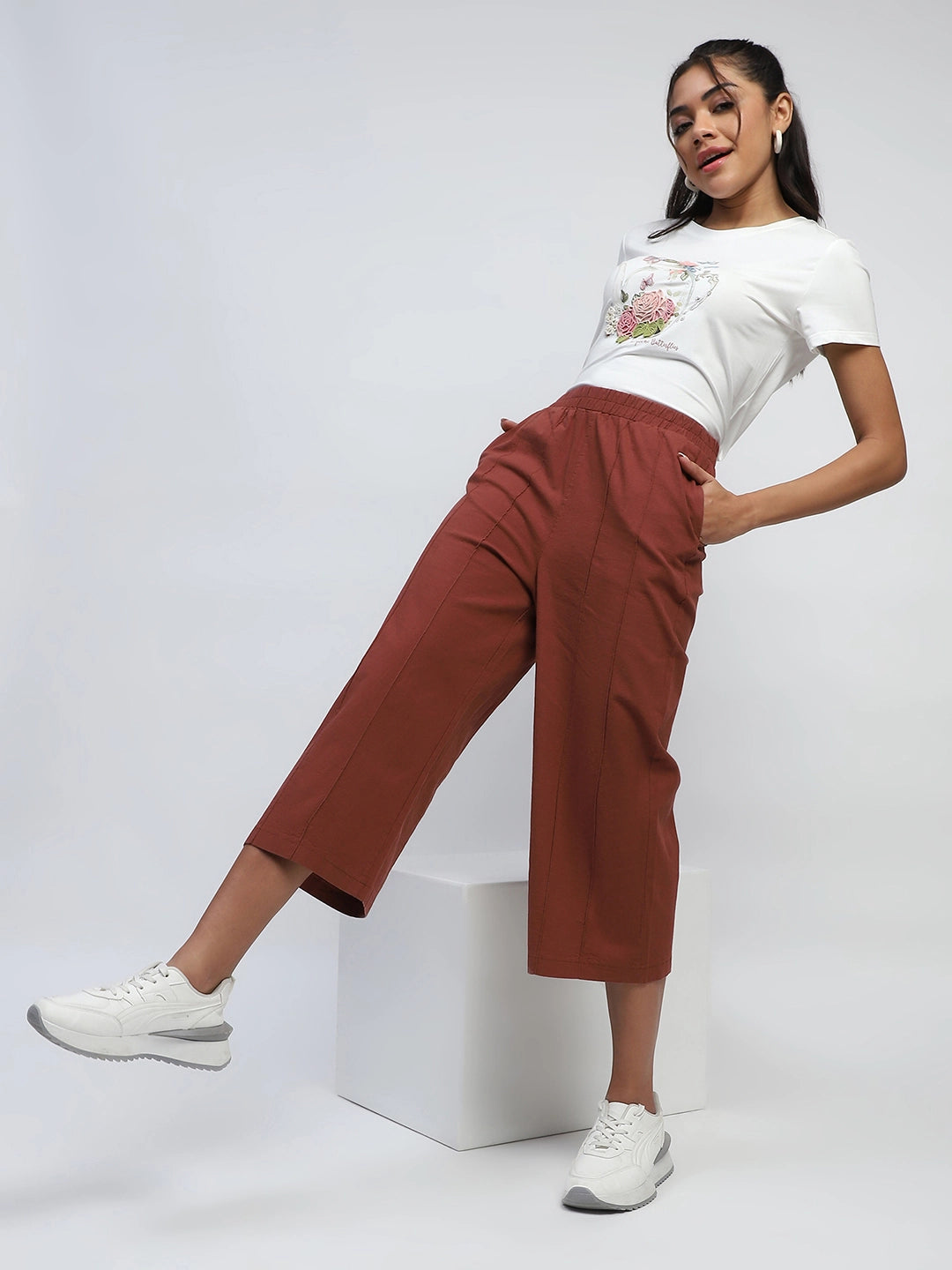 Brown Solid Cotton Relaxed Fit Lower - Global Republic