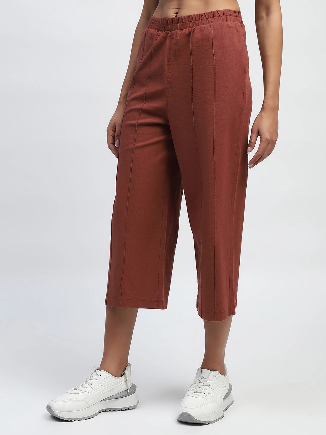 Brown Solid Cotton Relaxed Fit Lower - Global Republic