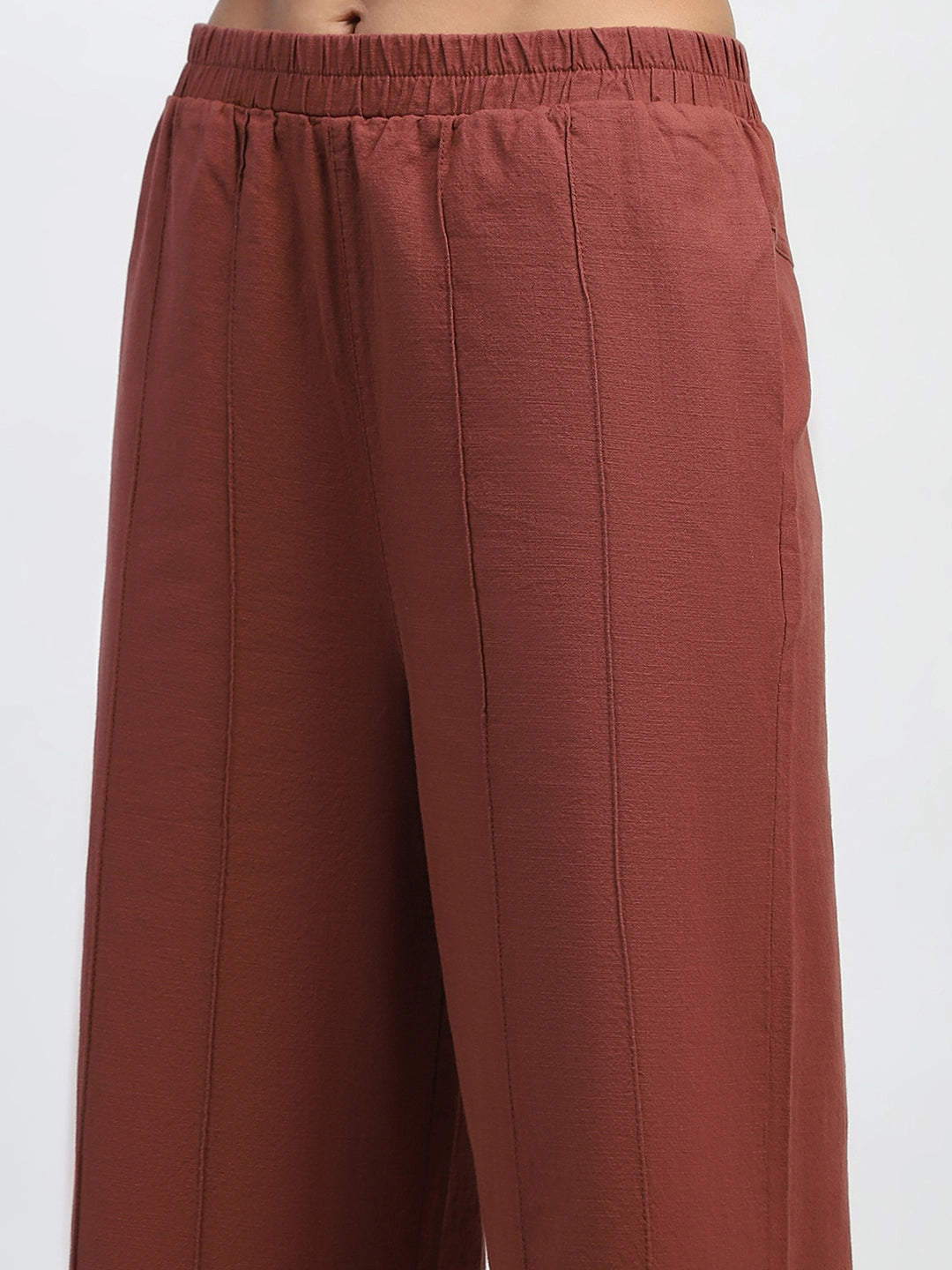 Brown Solid Cotton Relaxed Fit Lower - Global Republic