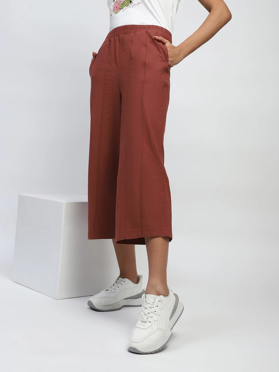 Brown Solid Cotton Relaxed Fit Lower - Global Republic