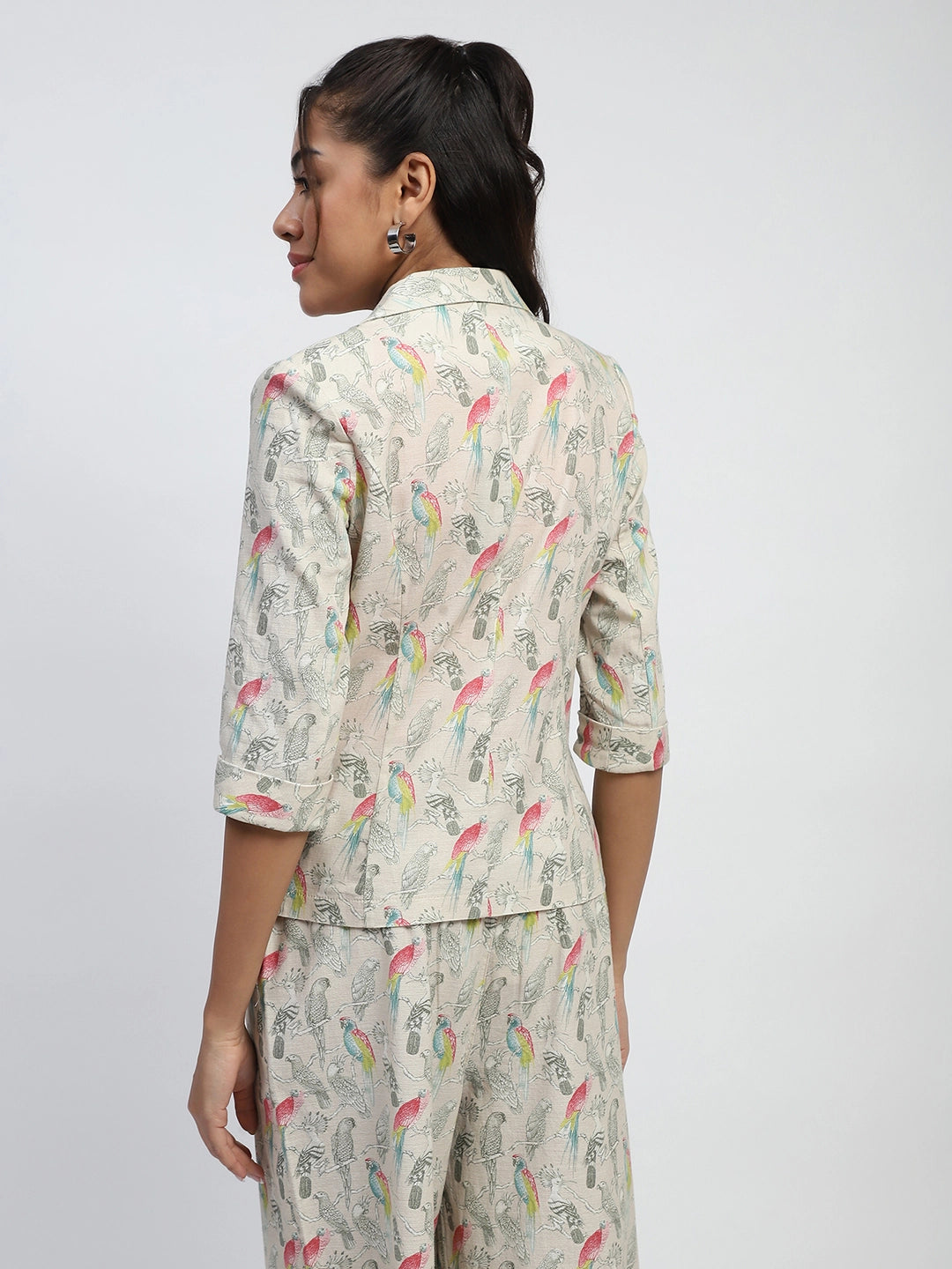 Beige Quirky Print Cotton Coat - Global Republic