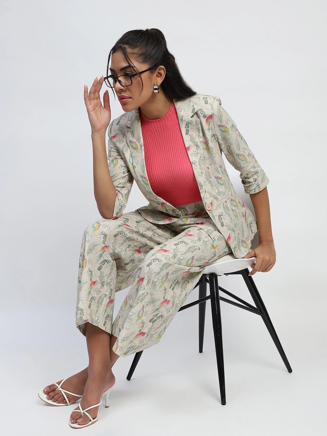 Beige Tropical Cotton Blend Co-ord Set - Global Republic